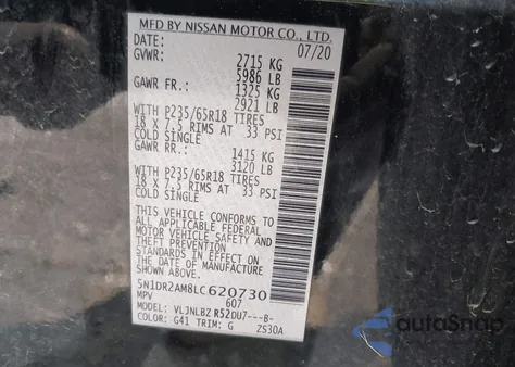 2020 Nissan Pathfinder S 4Wd from USA, damaged, VIN 5N1DR2AM8LC620730